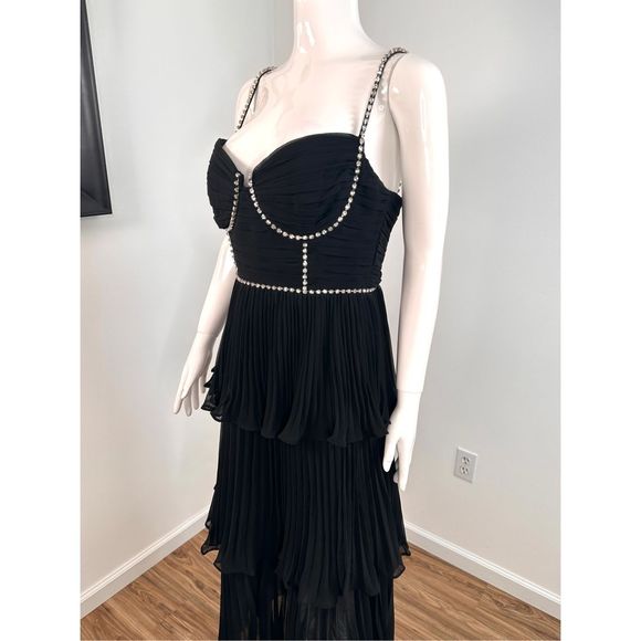 Self-Portrait Bustier Tiered Chiffon Midi-Dress size 8 - Picture 10 of 12